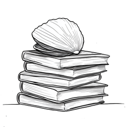 clam on stack of books